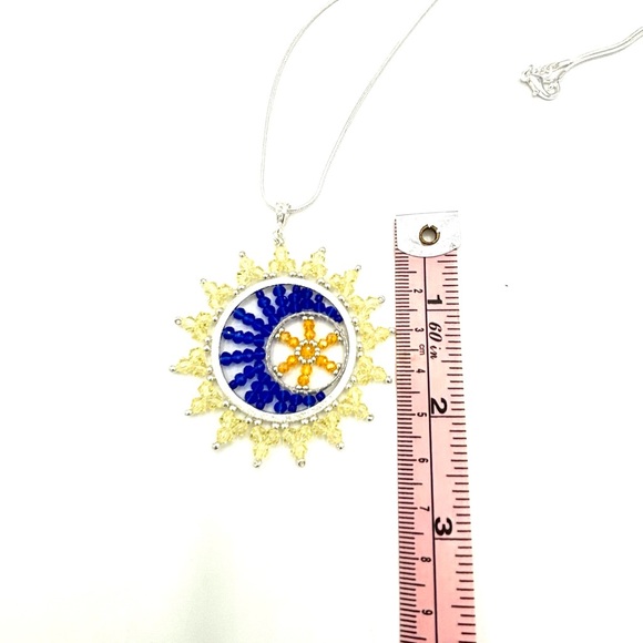 Hand Crafted Crystal Sun and Moon Pendant Necklace Yellow and Blue - Picture 6 of 7